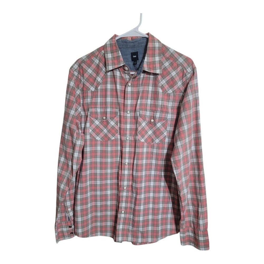 Gap Shirt Mens M Multicolor Plaid Pearl Snap Cotton Western Rancher Preppy Rodeo